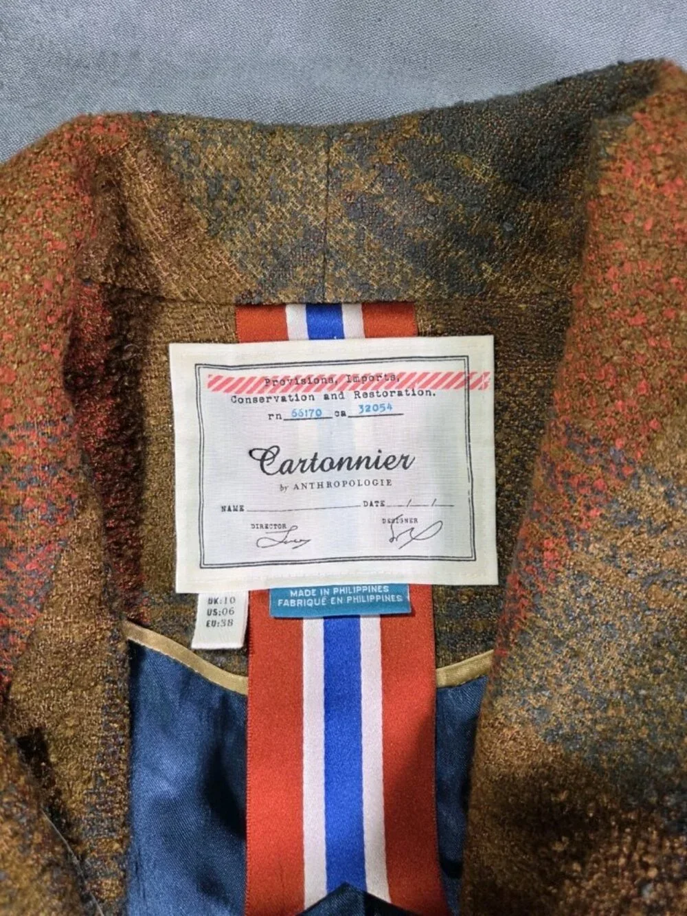 Cartonnier Anthropologie Women's Plaid Tie Waist Fringe Blazer Jacket Sz 10